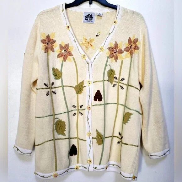 Storybook Knits Buzzin For Sun Button Spring Summer Theme Cardigan Women's Sz 1X - Picture 2 of 8